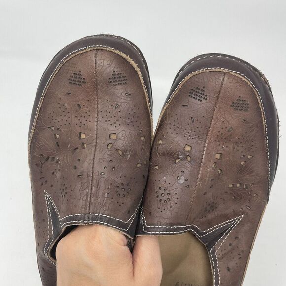 Spring Step L’Artiste Brown Slip-On Leather Shoes Women’s Size 41 Floral Cutout - Picture 10 of 11